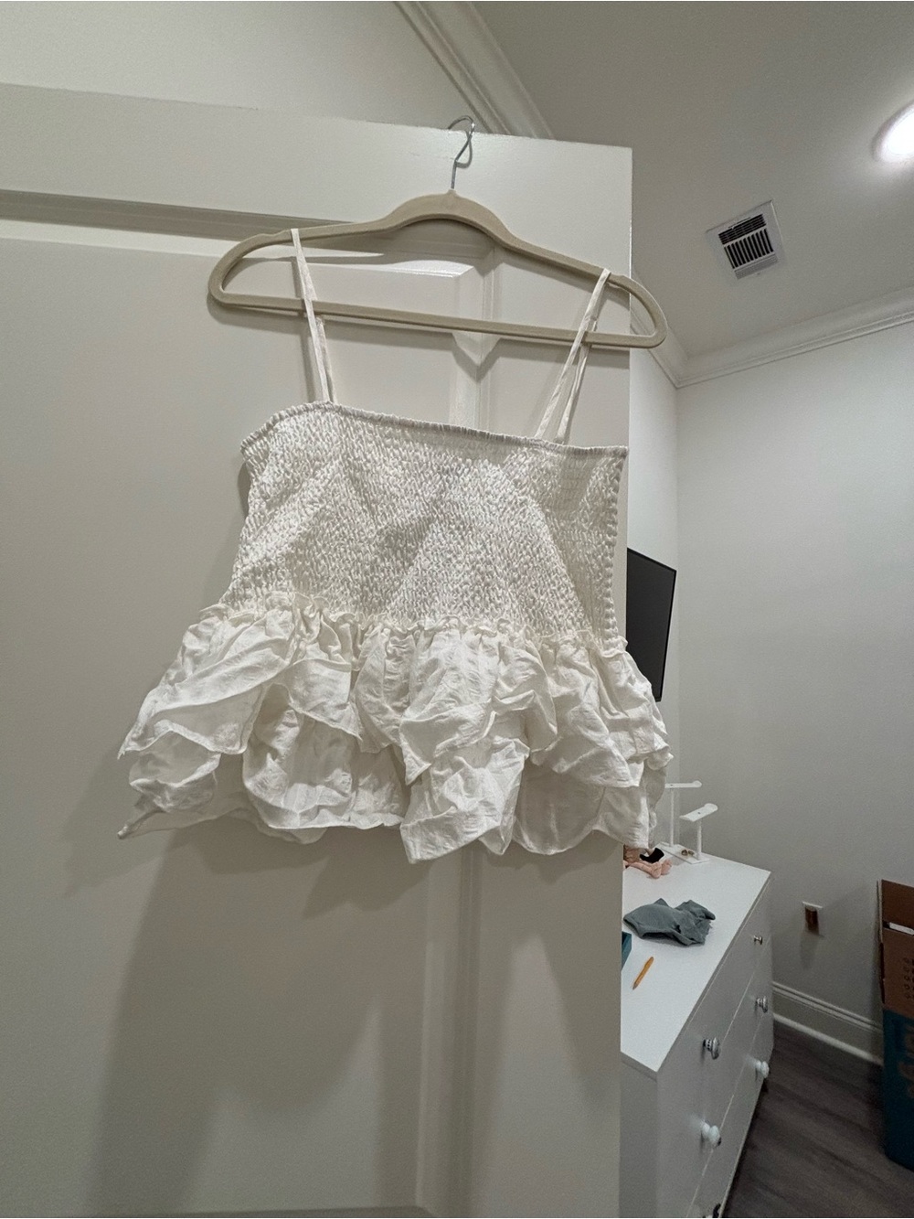 Women’s White Ruffled Smocked Cami Top